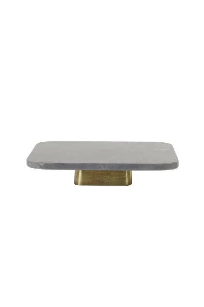 6337482	Dish en base 33x33x6,5CM 5,545KG MARRON DORE MARBRE METAL